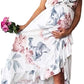 Seindeal Women's Floral Print V Neck Maternity Ruffle Cami Dress Pregnancy Dress Casual for Baby Shower or Photoshoot