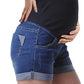 Women Plus Size Maternity Shorts Jean Over The Belly Stretch High Rise Comfy Blue Distressed Pregnancy Shorties Summer