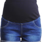 Women Plus Size Maternity Shorts Jean Over The Belly Stretch High Rise Comfy Blue Distressed Pregnancy Shorties Summer