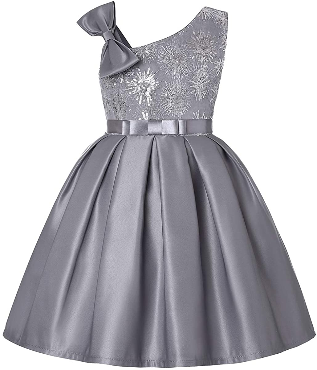 Girls Sequin Dresses Single Shoulder Princess Kids Gown for Birthday Party 2-10Years UK