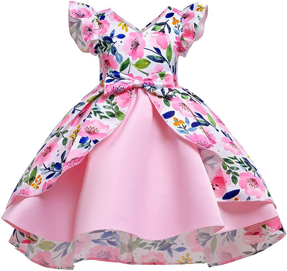 Flower Girl Dresses for Wedding Birthday Pageant Tea Party Ruffles Layered Floral Formal Dresses 2-10Years