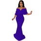 Seindeal Ruffle Off Shoulder Backless Half Sleeve Mermaid Prom Maternity Maxi Dress