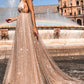 Spaghetti Straps Sequin Glitter V-neck Train Backless Elegant Maternity Maxi Dress