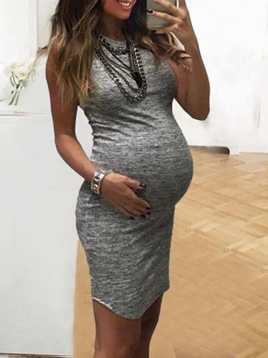 Round Neck Sleeveless Casual Vest Maternity Mini Dress