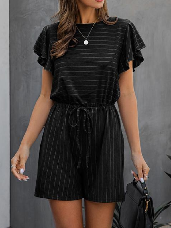 Round Neck Short Sleeve Striped Maternity short Jumpsuit