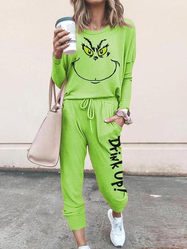 Grinch Pockets Two Piece Long Sleeve Maternity Christmas Jumpsuit