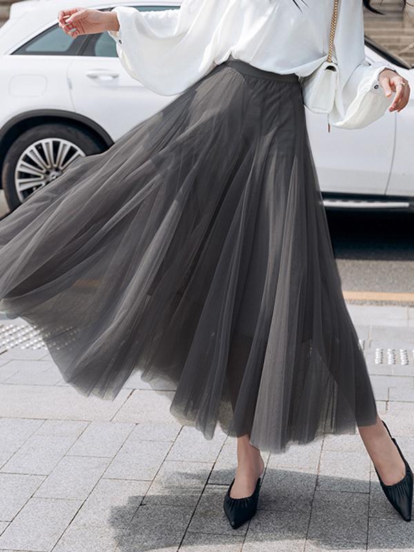 Seindeal Tulle skirt maxi skirt party mesh pleated elegant women