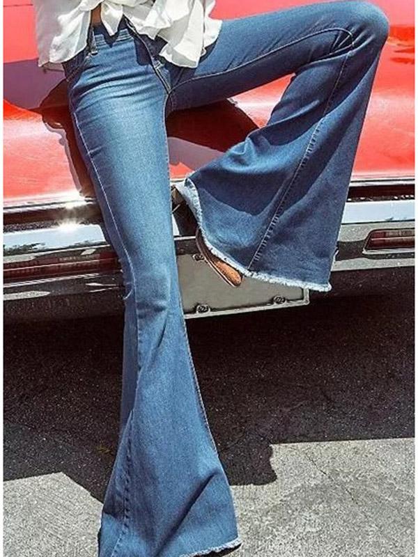 Seindeal Dark Blue Pockets High Waist 70s 80s Long Bell Bottom Hippie Jeans Flared Pants Flared Flared Jeans Women