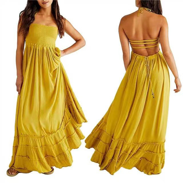 Spaghetti Strap Halter Neck Off Shoulder Maternity Maxi Dress