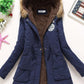 Fur Hooded Badge Pockets Long Sleeve Maternity Fluffy Coat