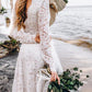 White Lace Backless V Neck Long Sleeve Women Maxi Dresses Wedding Dress Evening Dress Lace Dress
