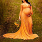 Seindeal Lace Flare Sleeve Off Shoulder Baby Shower Maternity Maxi Dress Halloween