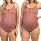 Summer Women Maternity Swimsuit One Piece Bathing Suit Button Neck Cross Back Swimwear