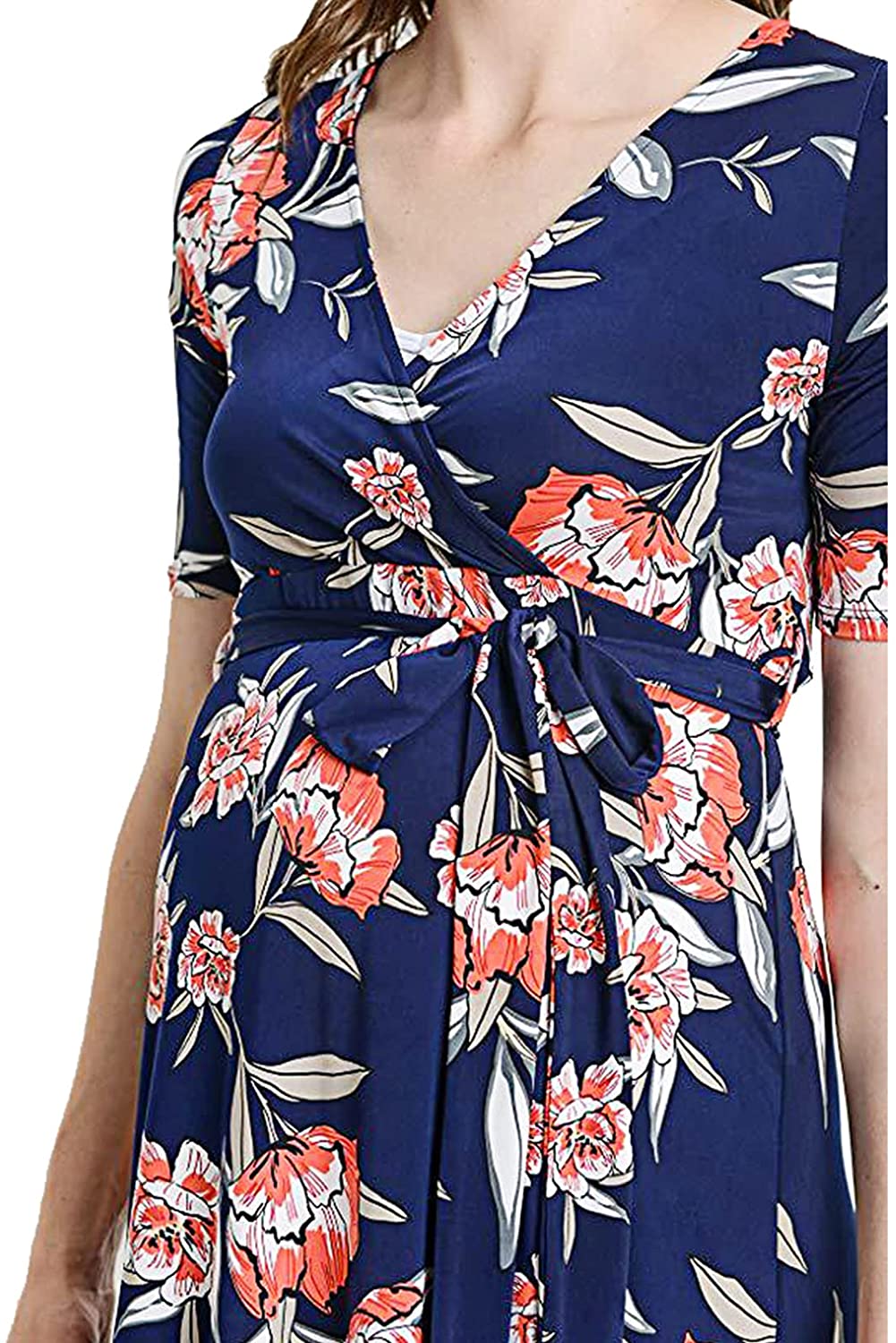 Women's Summer Floral Maxi Dress Waist Tie V Neck Irregular Hem Short Sleeve Photography Casual Maternity Dresses