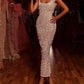 Light Pink Solid Color Sequins Round Neck Sleeveless Wrap Maxi Dresses Women Tight Dress Party Dress