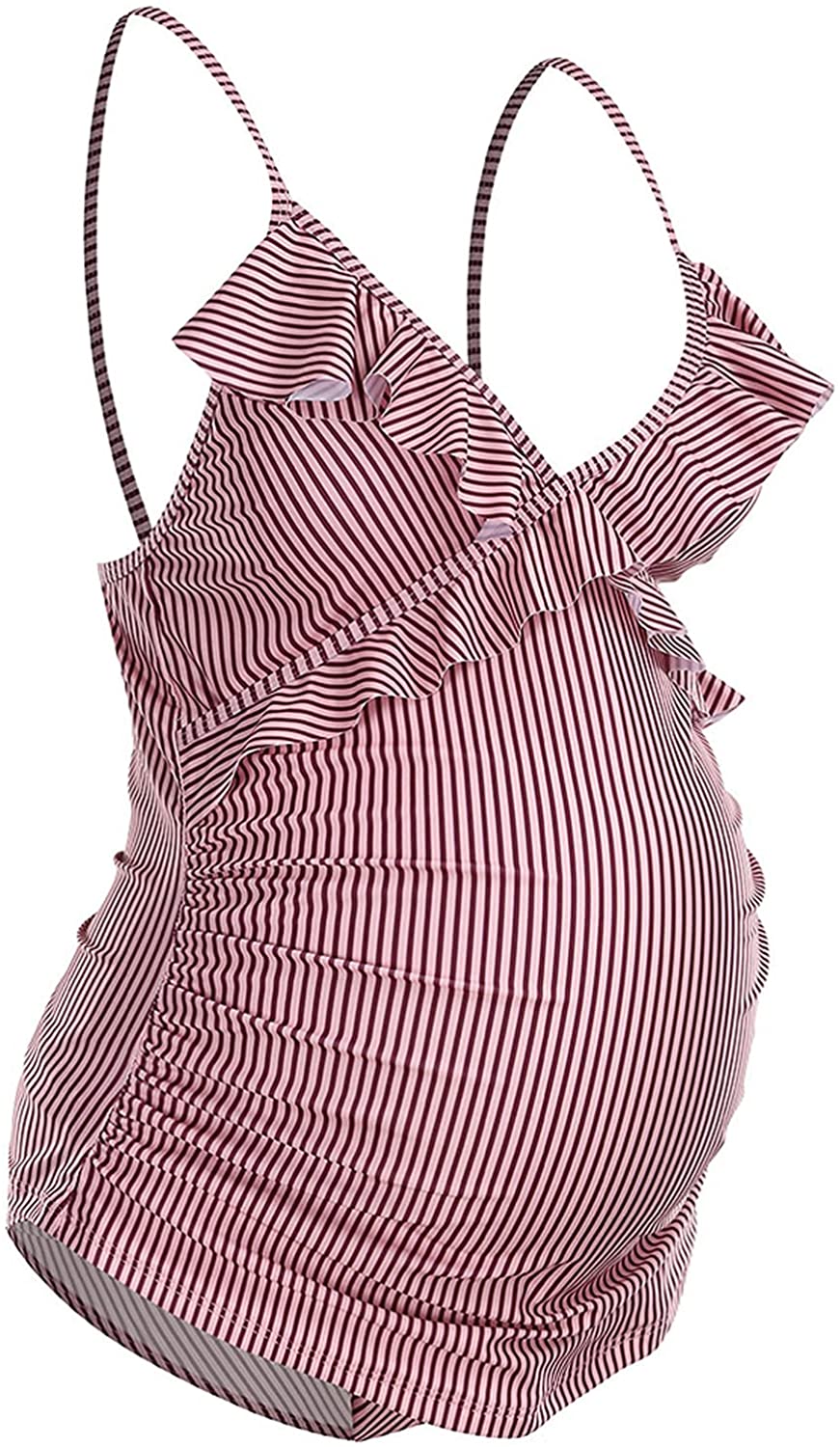 Women's One Piece Maternity Swimsuits Ruffle Flounce Swimwear Falbala Monokini Deep V Neck Bathing Suits