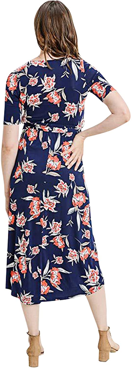 Women's Summer Floral Maxi Dress Waist Tie V Neck Irregular Hem Short Sleeve Photography Casual Maternity Dresses