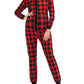 Seindeal Buffalo Plaid Buttons Christmas Long Sleeve Maternity Pajama Long Jumpsuit