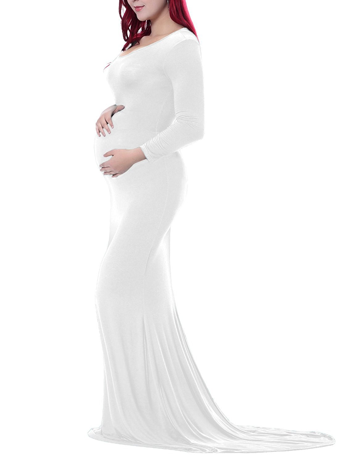 Seindeal Draped Off Shoulder Backless Multi Way Maxi Maternity Dress for Photoshoot