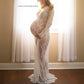 Seindeal Lace Long Sleeve Sheer Cover Up Plus Size Maxi Maternity Photoshoot Dress WhiteHalloween