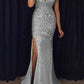 Sequin Fitted Slit V-neck Sleeveless Banquet Maternity Maxi Dress