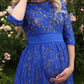 Seindeal Blue Floral Lace Irregular Photoshoot Maxi Maternity Dress Baby Shower Boy