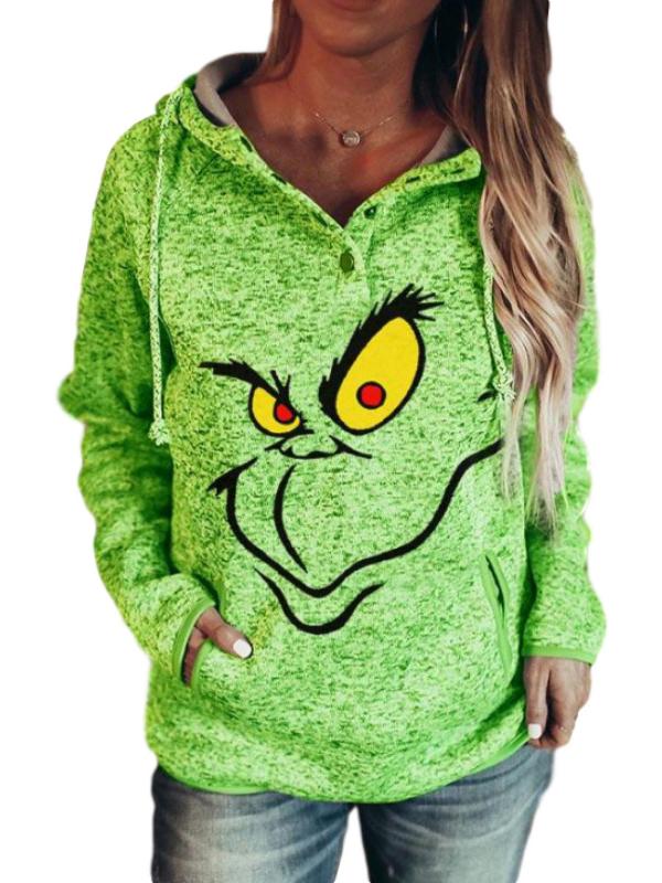 Grinch Pockets Drawstring Hoodie Long Sleeve Maternity Christmas Sweatshirt