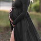 Seindeal Chiffon Draped Off-shoulder Long Sleeve Elegant Maternity Maxi Dress