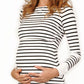 Striped Round Neck Long Sleeve Nursing Maternity T-Shirt