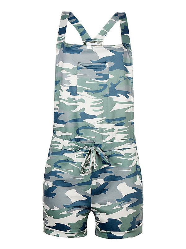 Camouflage Pockets Drawstring One Piece Short Fashion Maternity Jumpsuit