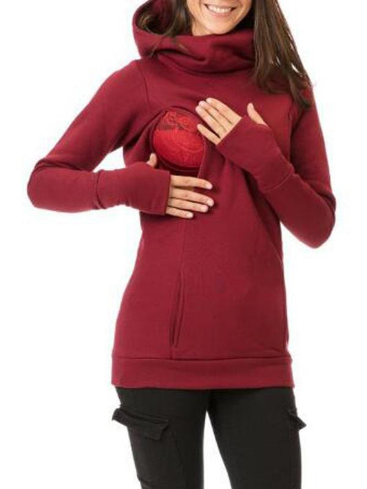 Seindeal Burgundy Plus Size Baby Breast Feeding Maternity Nursing Sweatshirt