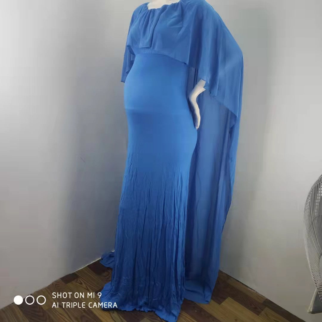 Ruffle Off Shoulder Photoshoot Cape Maternity Maxi Dress