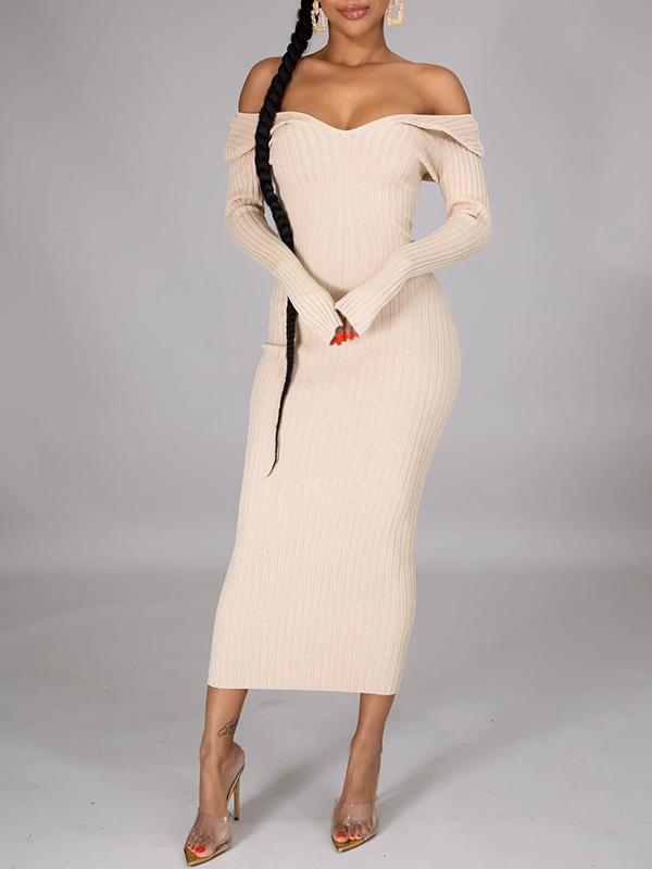 Seindeal Off Shoulder Fitted V-neck Long Sleeve Maternity Sweater Maxi Dress