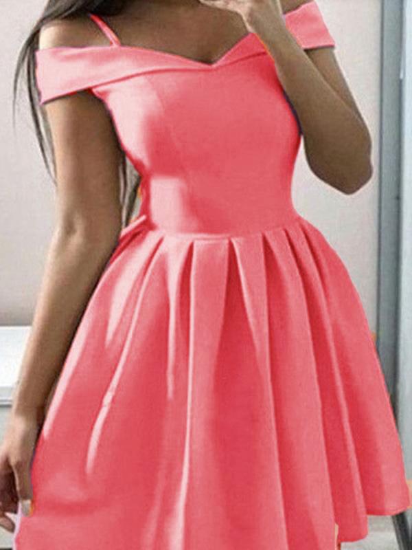 Zipper Bandeau Pleated Spaghetti Straps Beautiful A-Line Mini Dress Ladies Elegant Dress