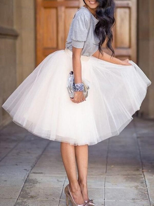 White Draped Grenadine Women Puffy Ladies Fashion Sweet Tulle Skirt White