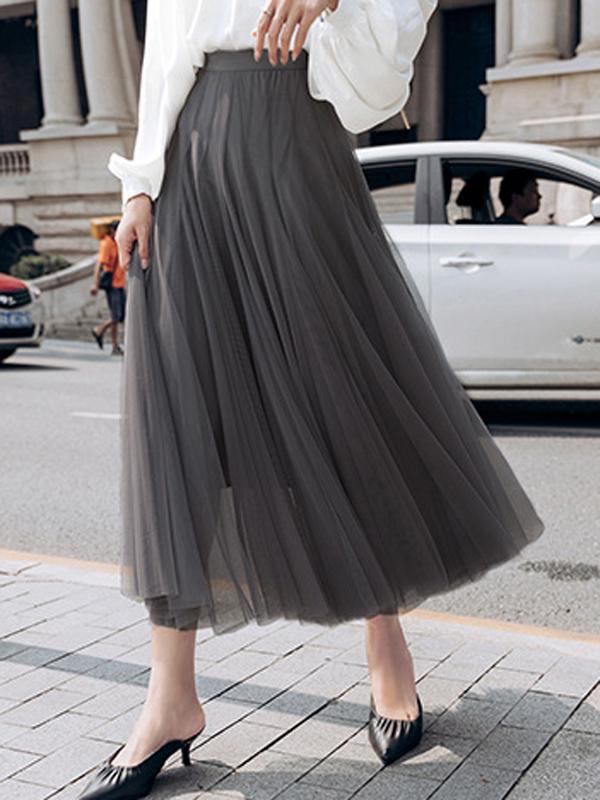 Seindeal Tulle skirt maxi skirt party mesh pleated elegant women