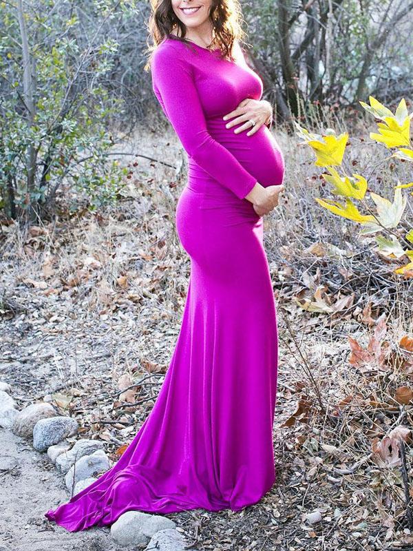 Seindeal Off Shoulder Backless Draped Mermaid Maternity Photoshoot Dress Pink