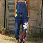 Seindeal Flowers button pockets with straps jeans jumpsuit denim dungarees women long jumpsuit