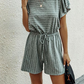 Round Neck Short Sleeve Striped Maternity short Jumpsuit