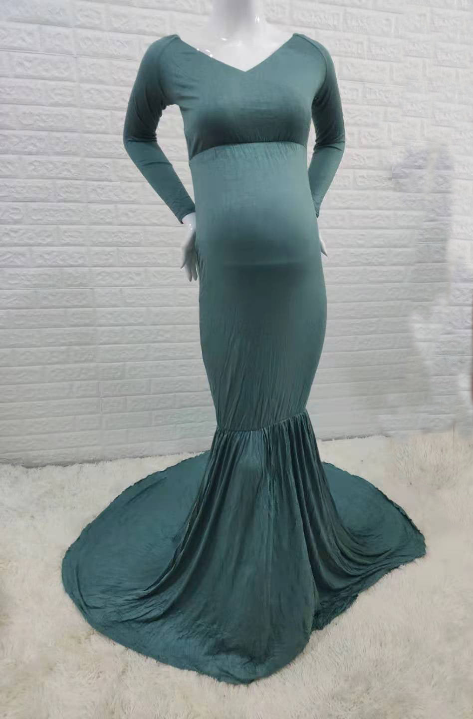 Seindeal Solid Color Off Shoulder Bodycon Baby Shower Dresses Maxi Mermaid Maternity Dress for Photoshoot