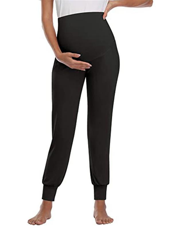 Solid Maternity High Rise Stretch Casual Long Pants