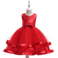 Girls Beading Bow Layered Sleeveless Round Neck Gown Dress Formal