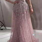 Seindeal Pink Patchwork Sequins Grenadine Ribbon Collar Long Sleeve Tulle Tutu Flowy Prom Maxi Dress
