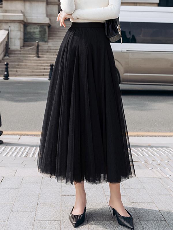 Seindeal Tulle skirt maxi skirt party mesh pleated elegant women