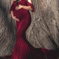 Seindeal Burgundy Ruffle Off Shoulder Mermaid Maternity Photoshoot Dress