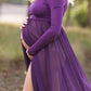 Seindeal Chiffon Draped Off-shoulder Long Sleeve Elegant Maternity Maxi Dress