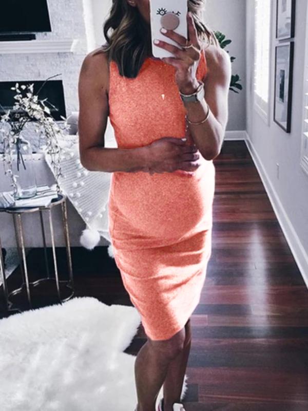 Solid Color Bodycon Round Neck Sleeveless Maternity Cute Mini Dress