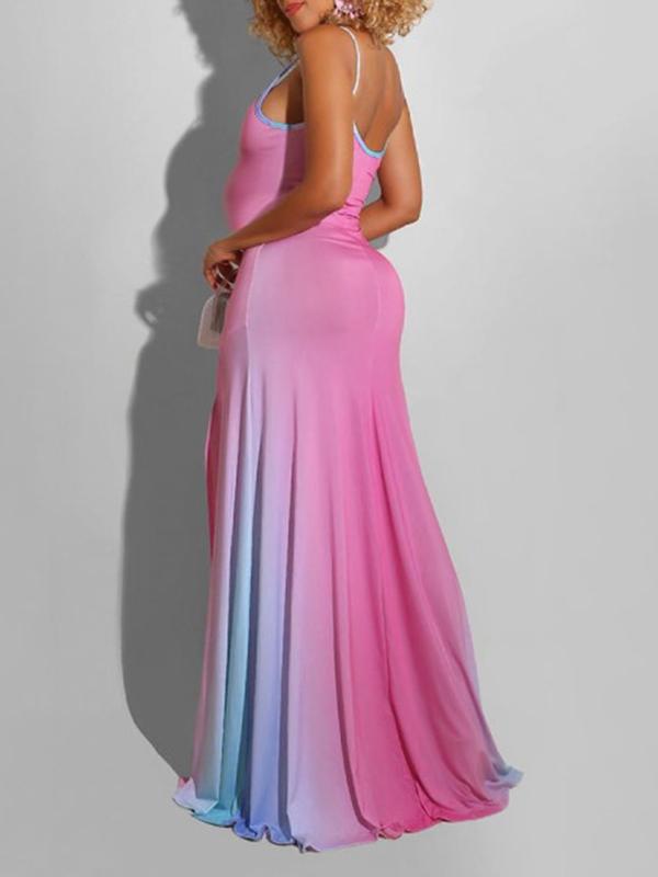 Gradient Color Spaghetti Strap Slit Baby Shower Maternity Maxi Dress