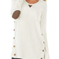 Seindeal Soild Buttons Round Neck Long Sleeve Casual T-Shirt