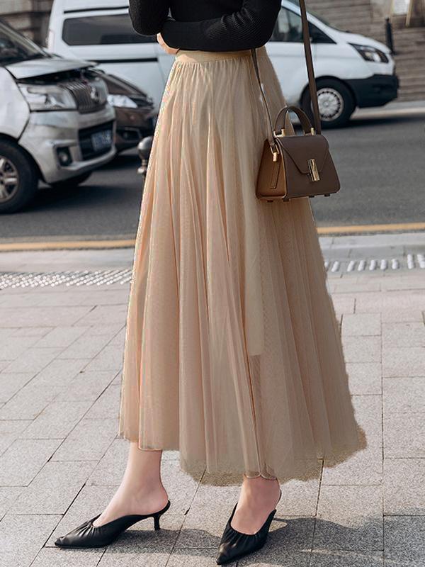 Seindeal Tulle skirt maxi skirt party mesh pleated elegant women